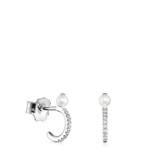 Small Les Classiques Earrings in White gold with Diamonds and Pearl