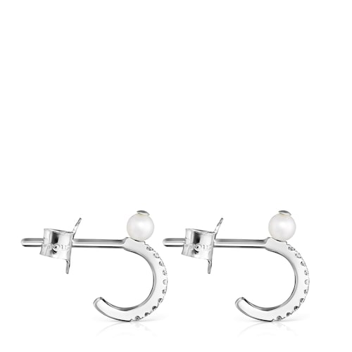 Small Les Classiques Earrings in White gold with Diamonds and Pearl