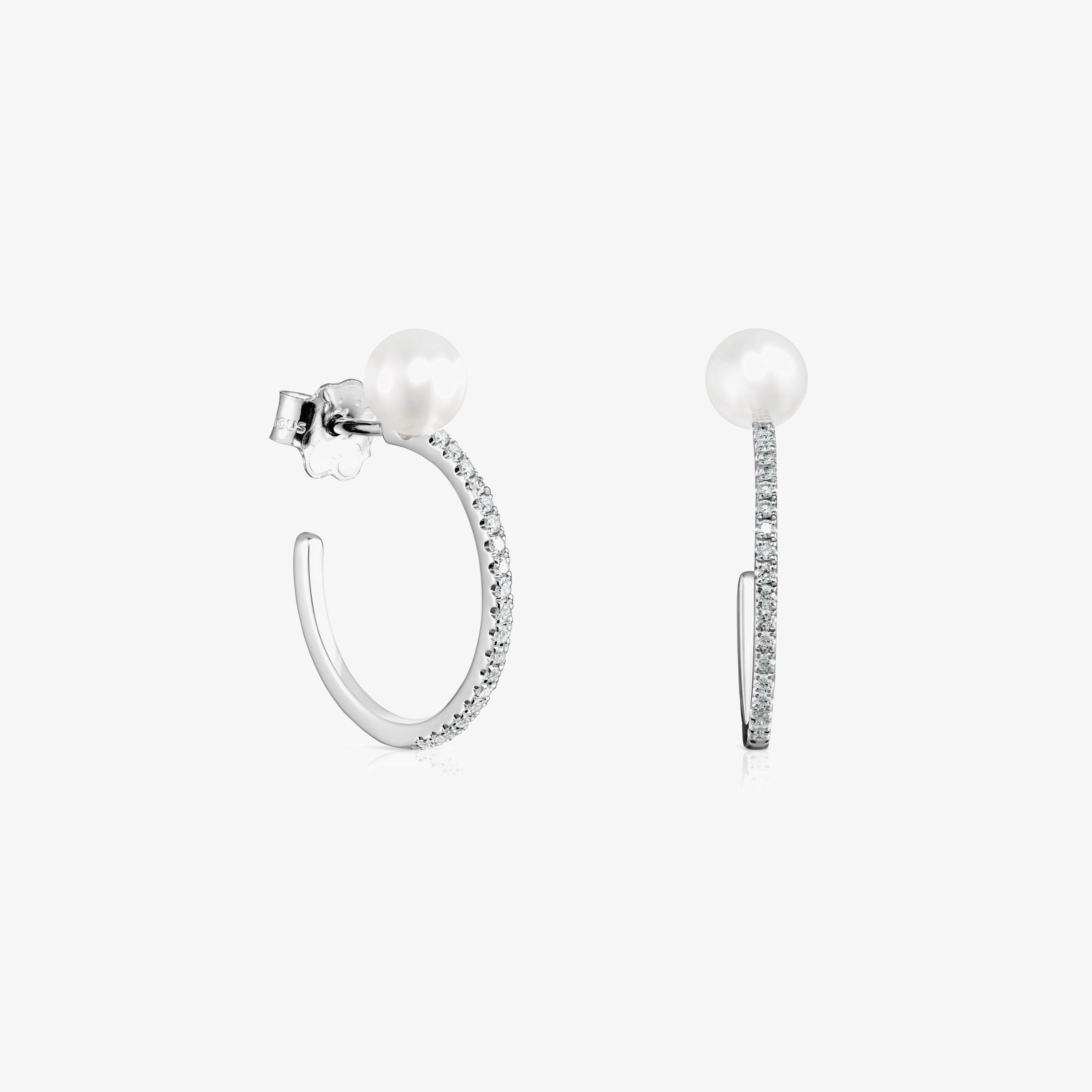 Large Les Classiques Earrings in 18K white gold with Diamond and Pearl