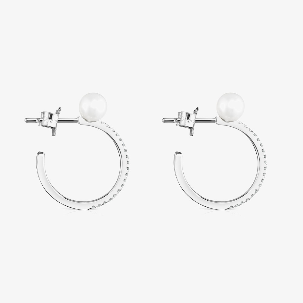 Pendientes aro grandes de oro blanco con diamantes y perla Les Classiques