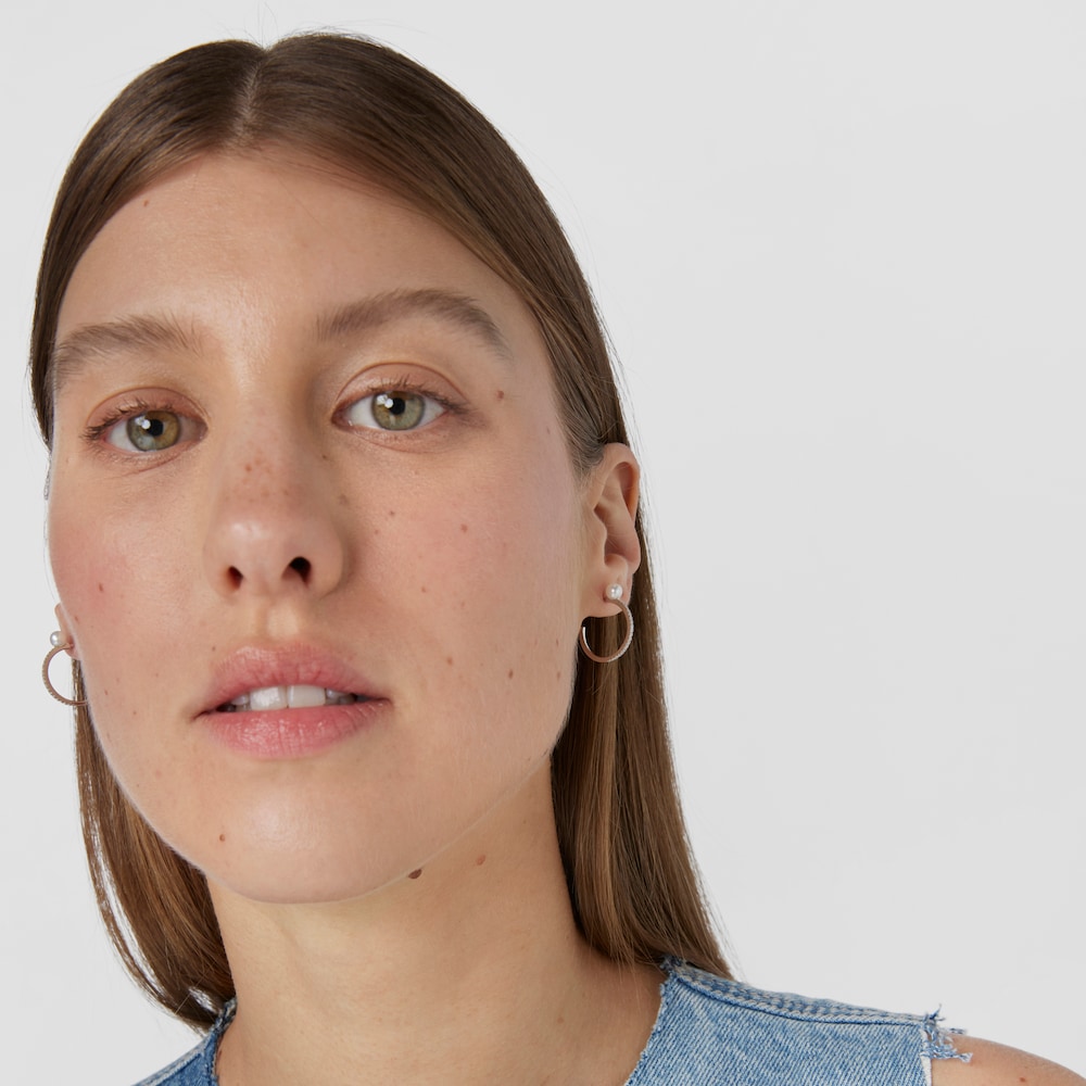 Pendientes aro grandes de oro blanco con diamantes y perla Les Classiques