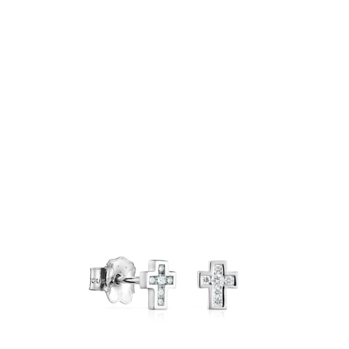 Pendientes cruz de oro blanco y diamantes Les Classiques