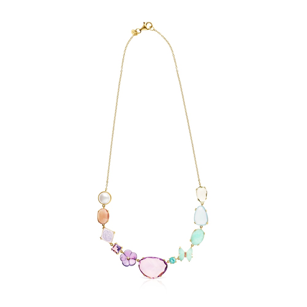 TOUS Vita Necklace in Gold with Diamonds and multicolor Gemstones