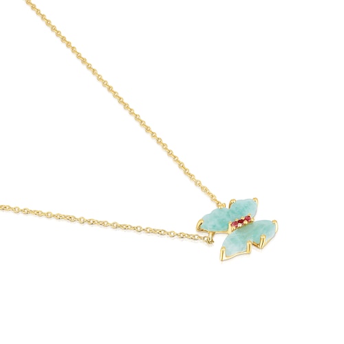 Collar de oro con amazonita y rub&iacute; Vita