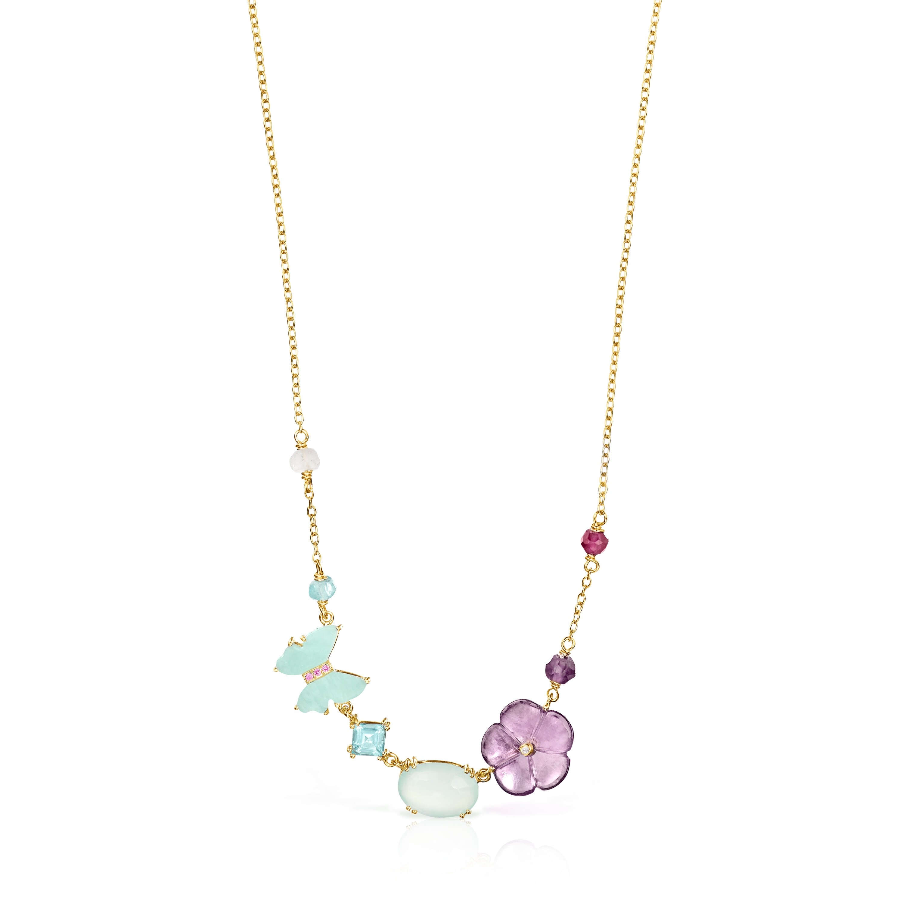 TOUS Vita Necklace in 18K Solid Gold with Diamonds and Gemstones 0.01ct 42cm.