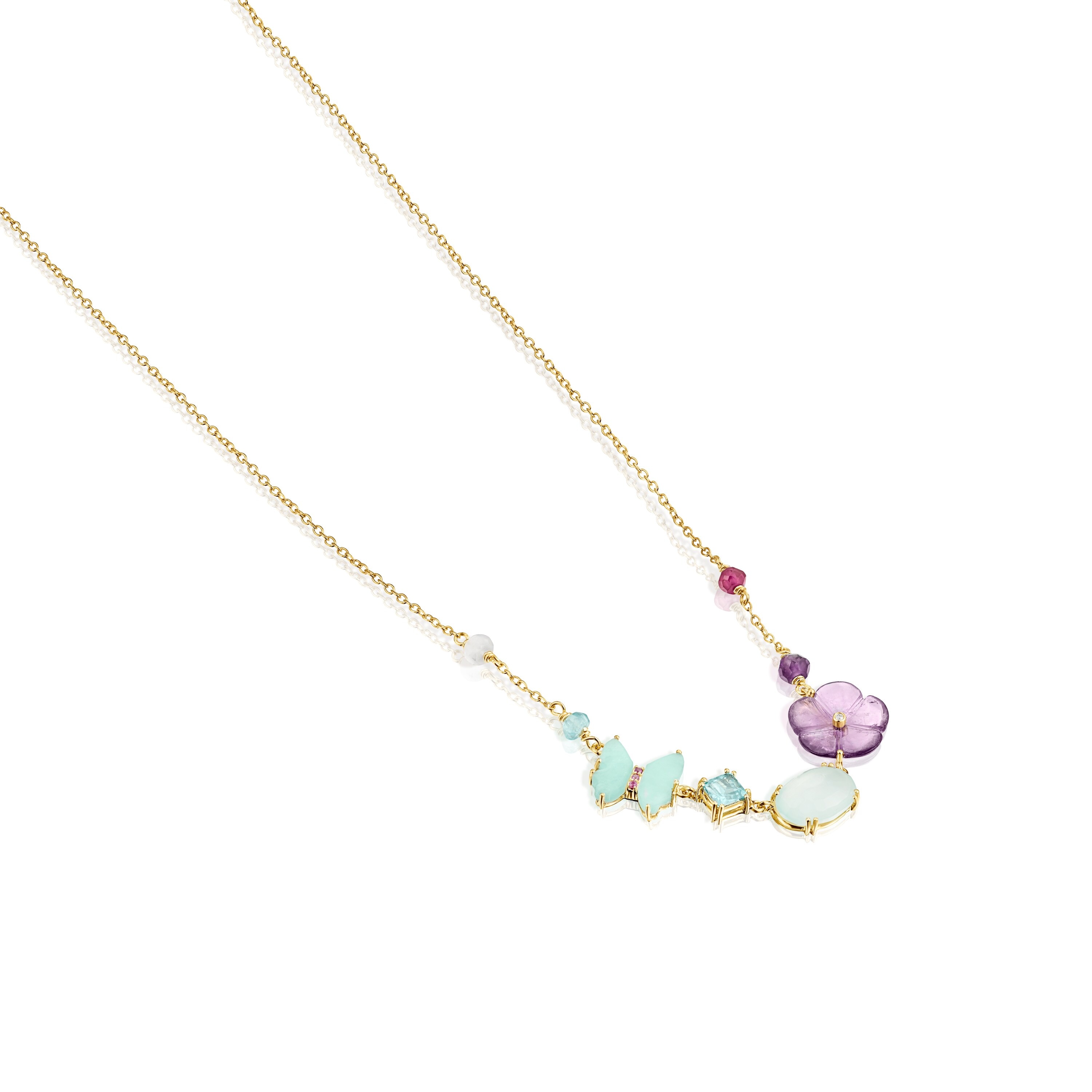 TOUS Vita Necklace in 18K Solid Gold with Diamonds and Gemstones 0.01ct 42cm.