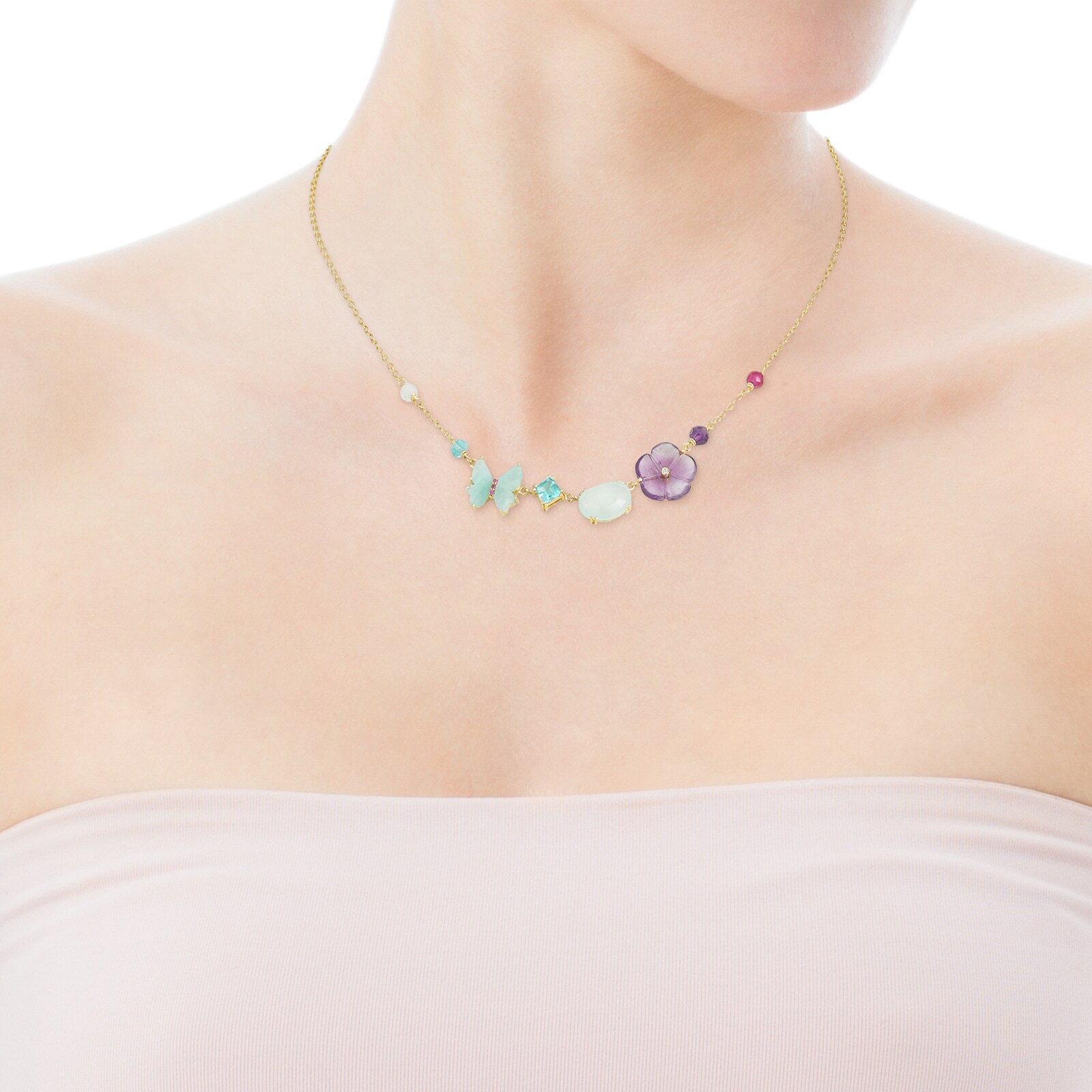 TOUS Vita Necklace in Gold with Diamonds and Gemstones 0.01ct 42cm.