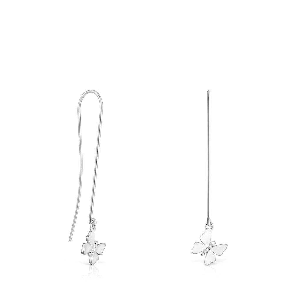 Long Silver Vita Butterfly Earrings