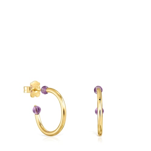 Small Batala Earrings in Silver Vermeil with Amethyst