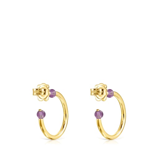 Small Batala Earrings in Silver Vermeil with Amethyst