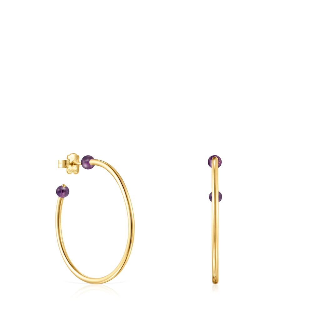 Large Batala Earrings in Silver Vermeil with Amethyst