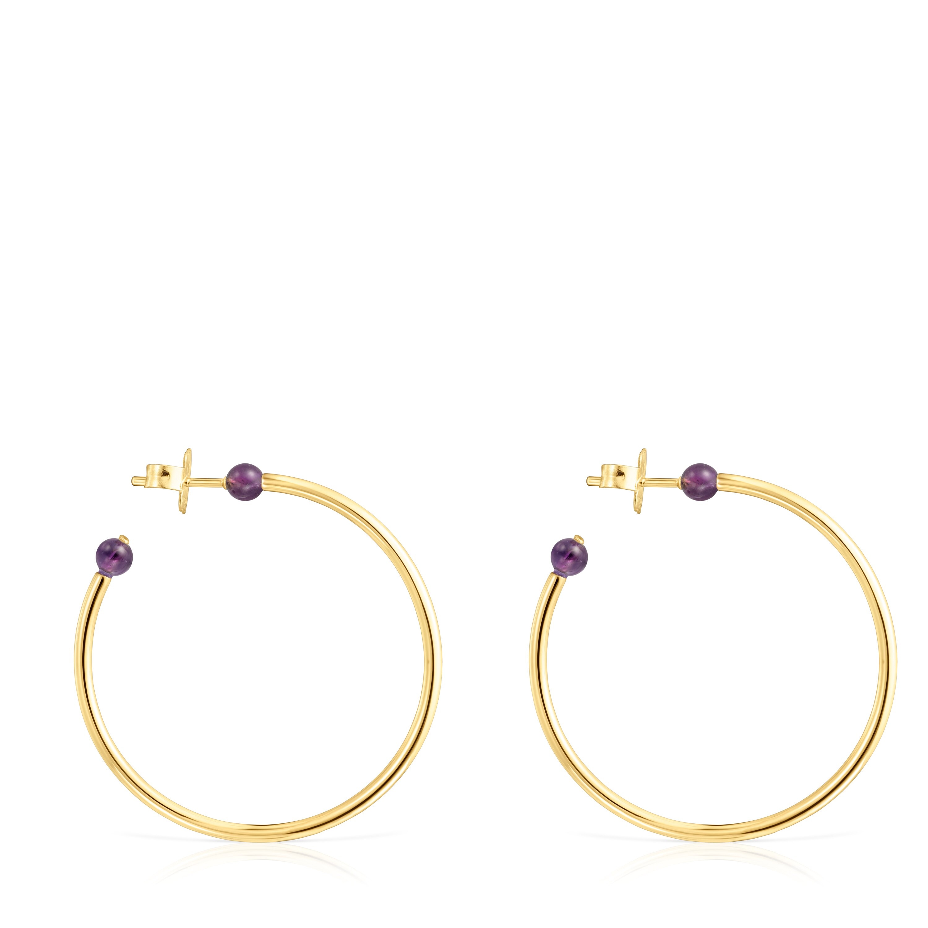 Large Batala Earrings in Silver Vermeil with Amethyst
