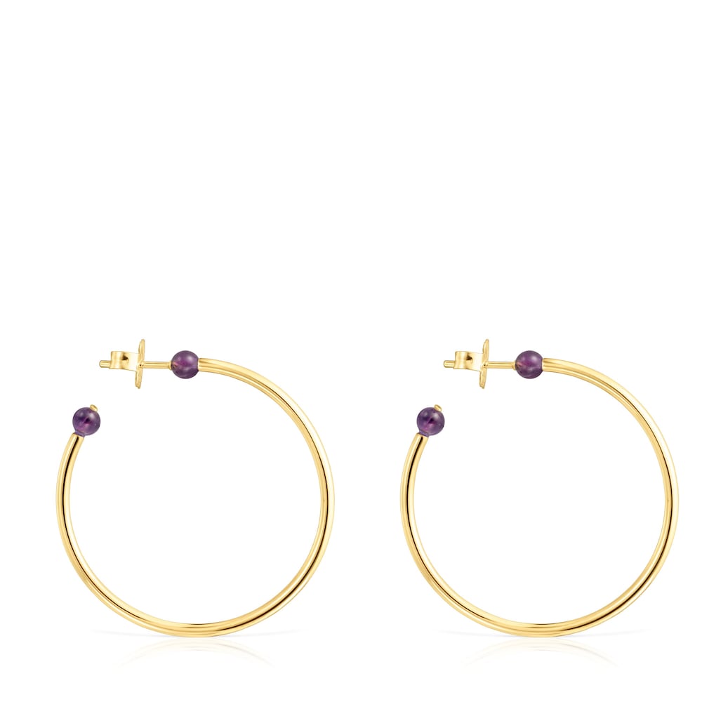 Large Batala Earrings in Silver Vermeil with Amethyst