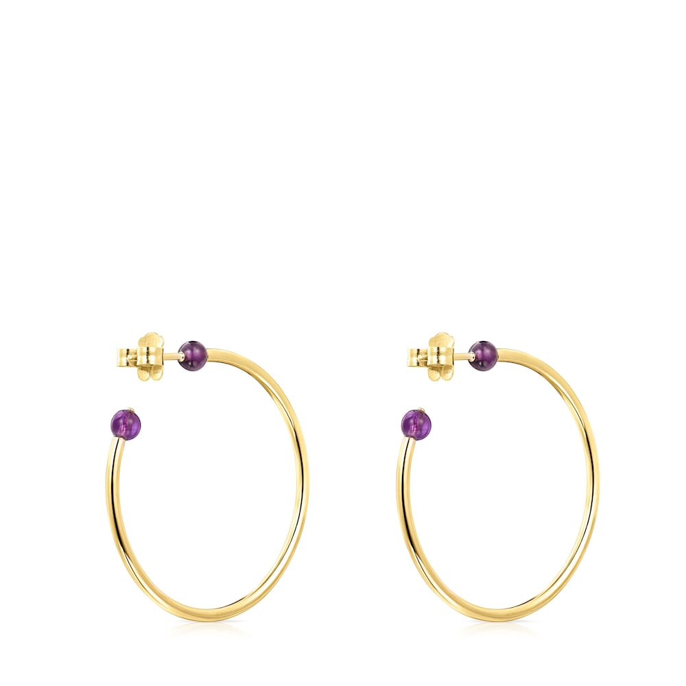 Large Batala Earrings in Silver Vermeil with Amethyst