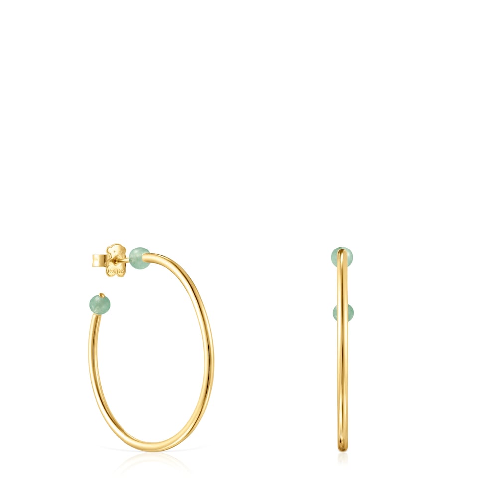 Large Batala Earrings in Silver Vermeil with Quartzite