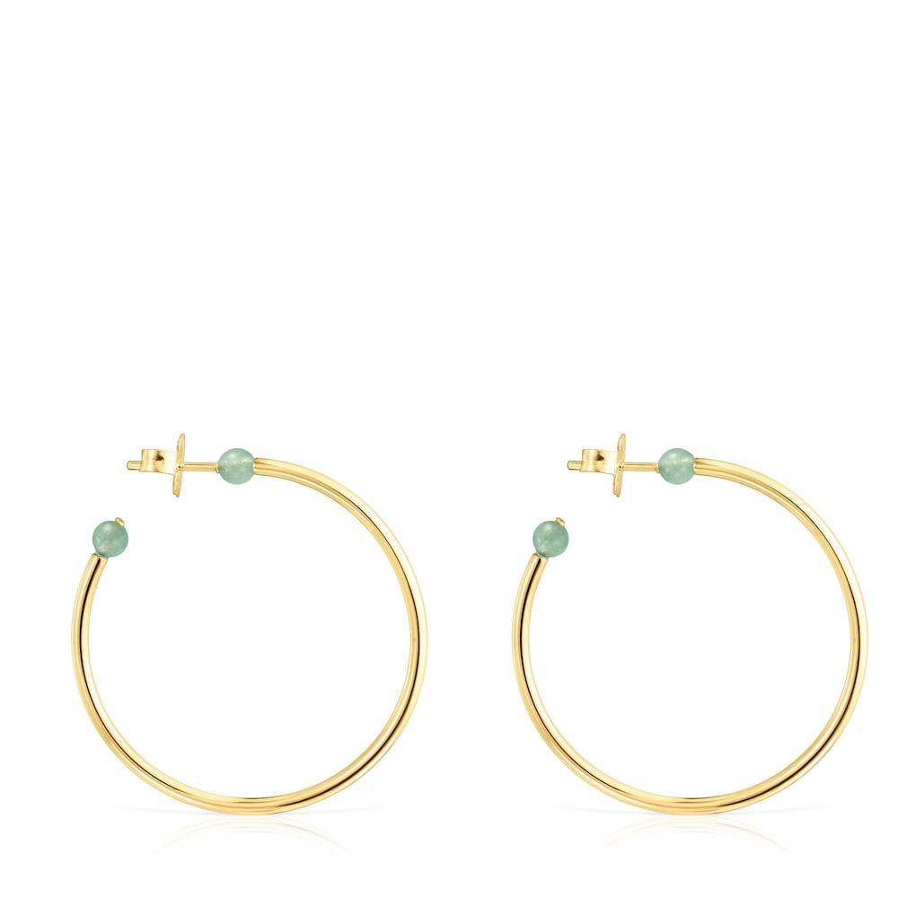 Large Batala Earrings in Silver Vermeil with Quartzite