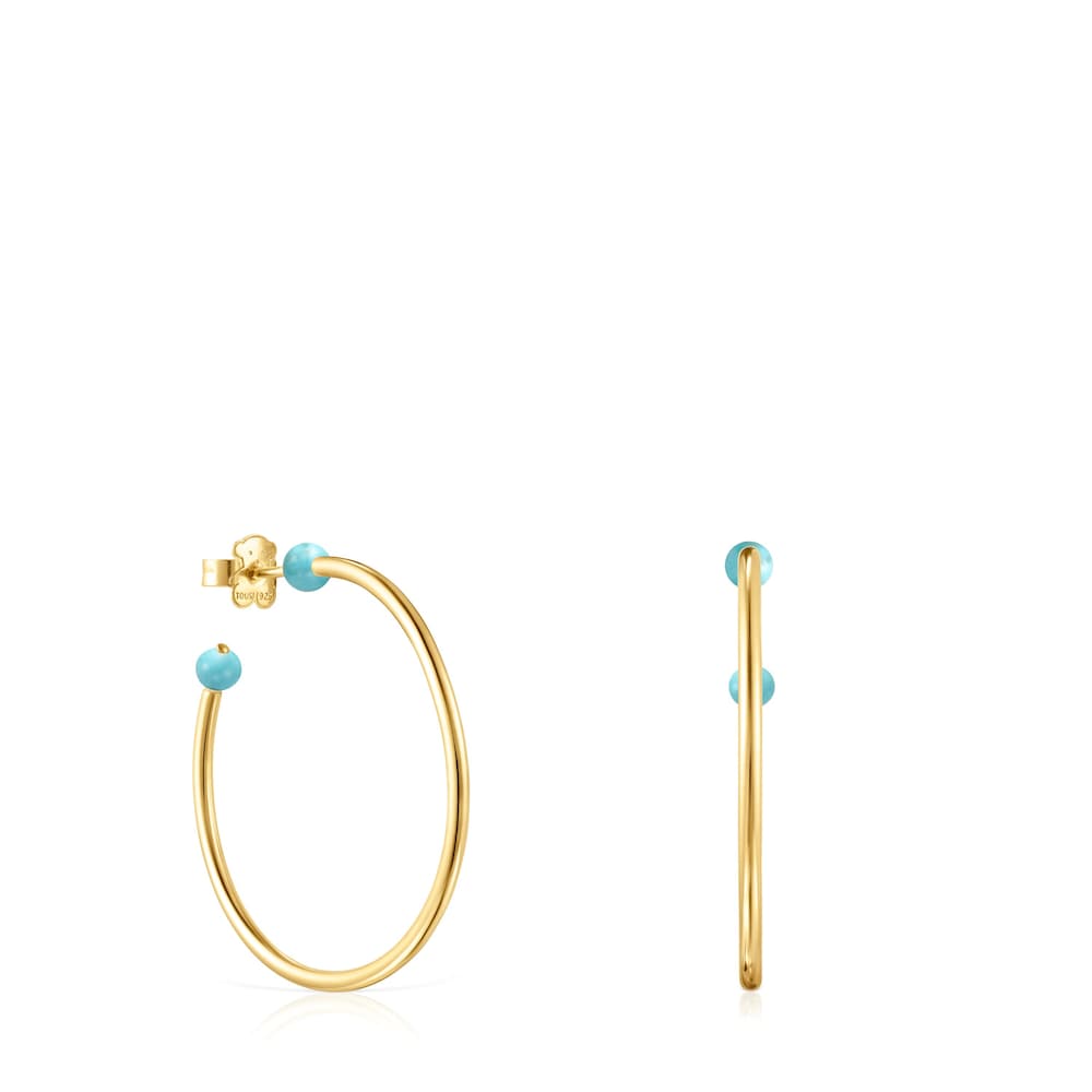 Aretes grandes Batala con baño de oro 18 kt sobre plata con Howlita image number 0