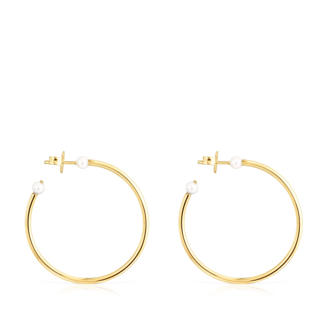 Pendientes aro grandescon baño de oro 18 kt sobre plata y perla Batala image number 1