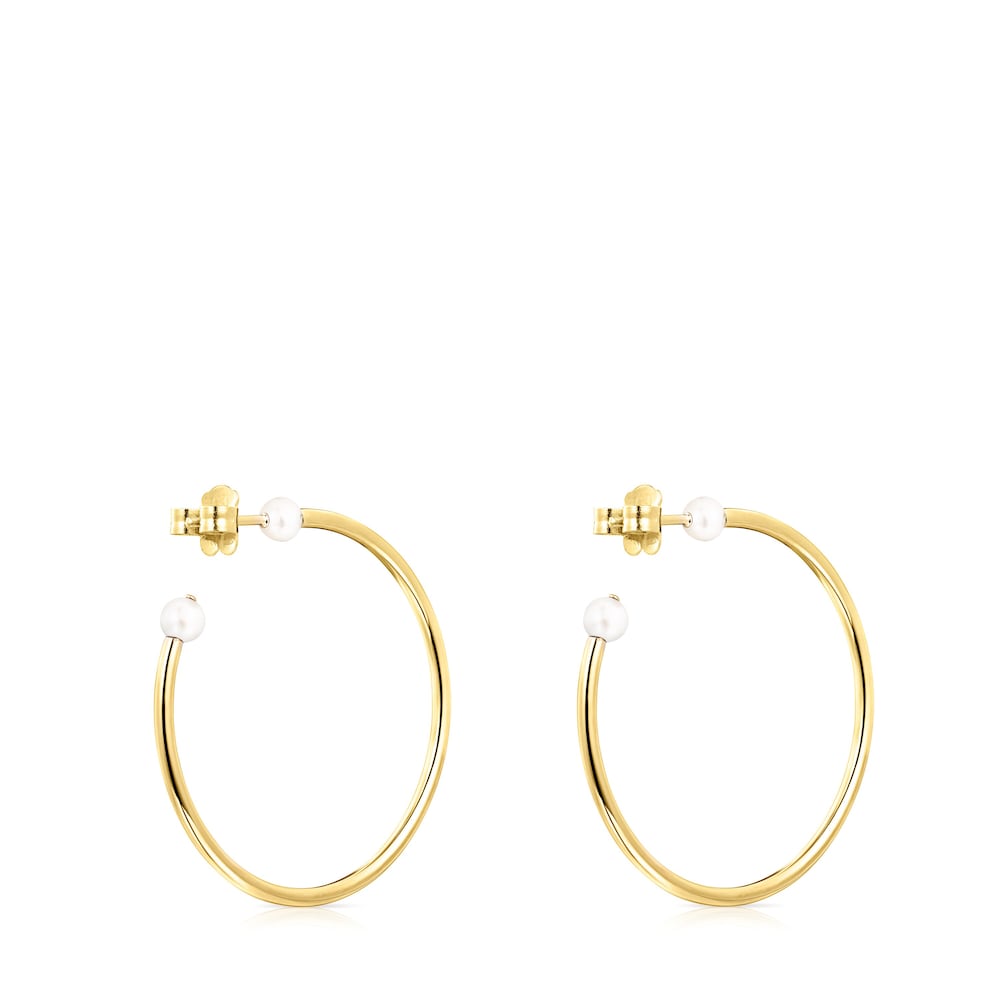 Pendientes aro grandescon baño de oro 18 kt sobre plata y perla Batala image number 2