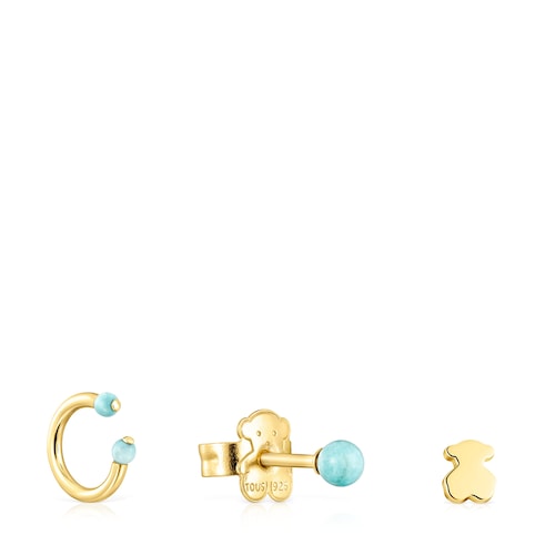 Pack de Aretes Batala con baño de oro 18 kt sobre plata con Howlita