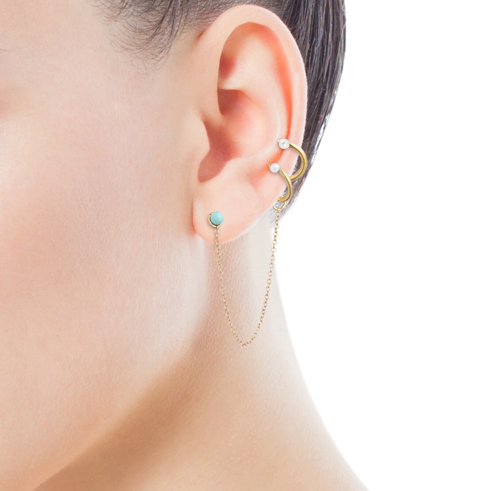 Pack of Batala Earcuffs in 18K gold vermeil with Pearl