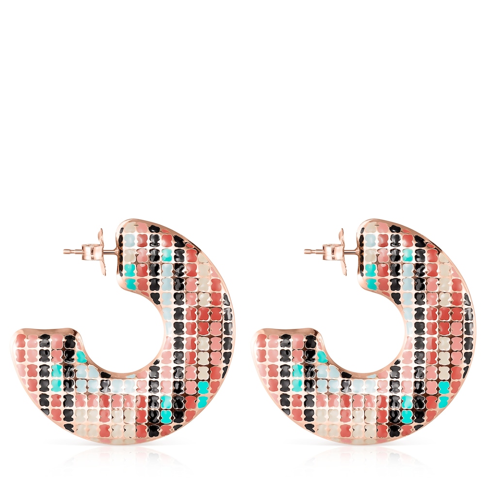 Pendientes aro disco con baño de oro rosa 18 kt sobre plata Tartan image number 1