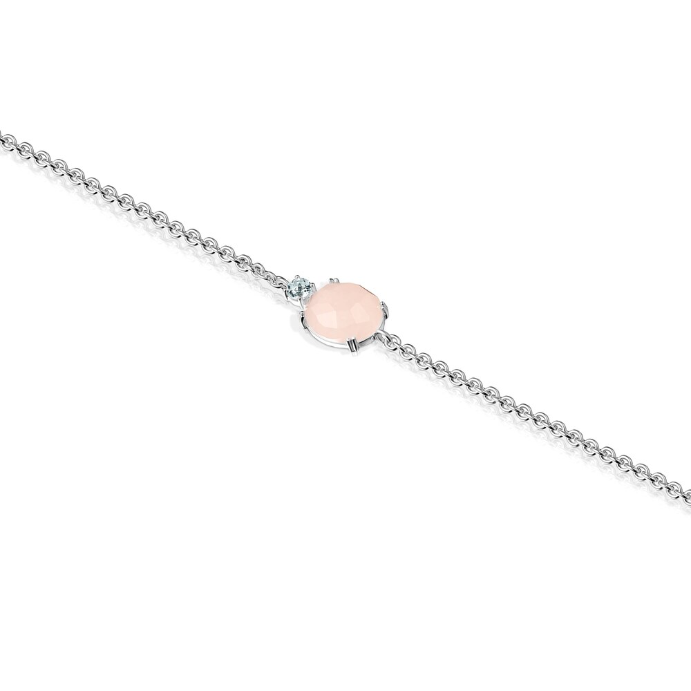 Pulsera Falla de Plata con Cuarzo rosa y Topacio