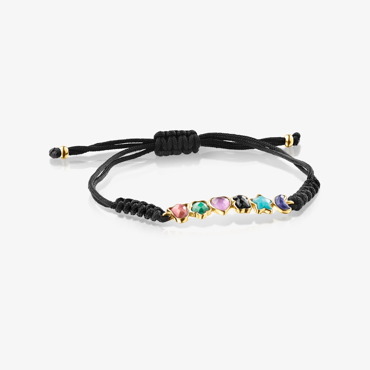 Tous - Pulsera Con Baño De Oro 18 Kt Sobre Plata Y Gemas Y Cordón Negro Glory - Multi