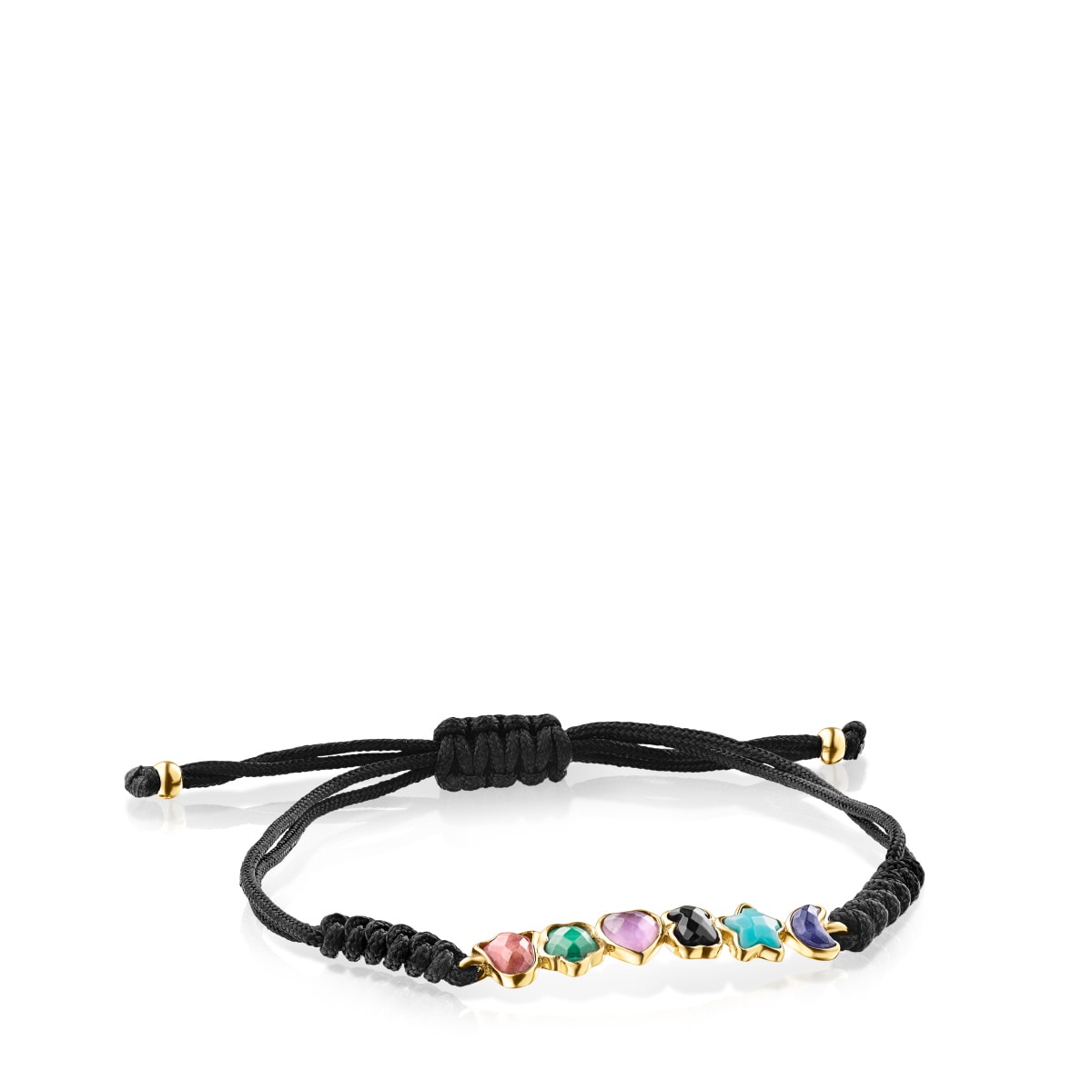 Pulsera con baño de oro 18 kt sobre plata y gemas y cordón negro Glory image number 0