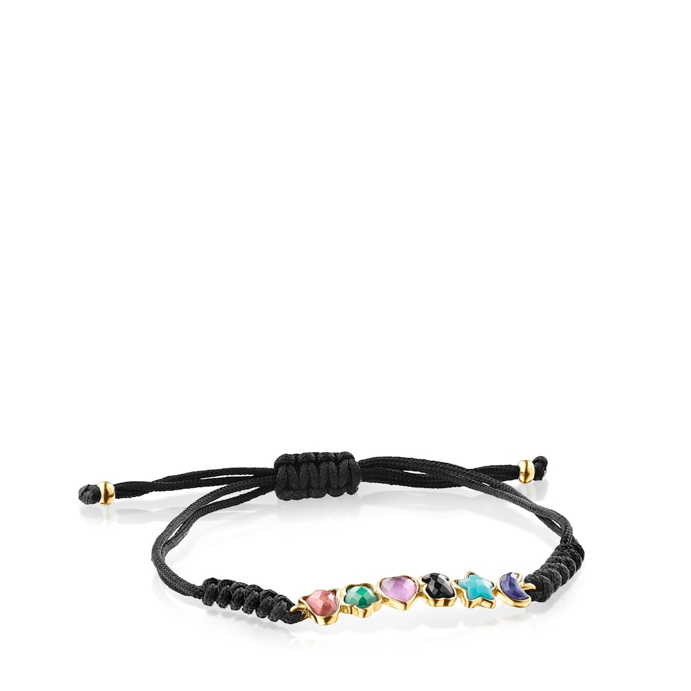 Glory Bracelet in Silver Vermeil with Gemstones and Black Cord