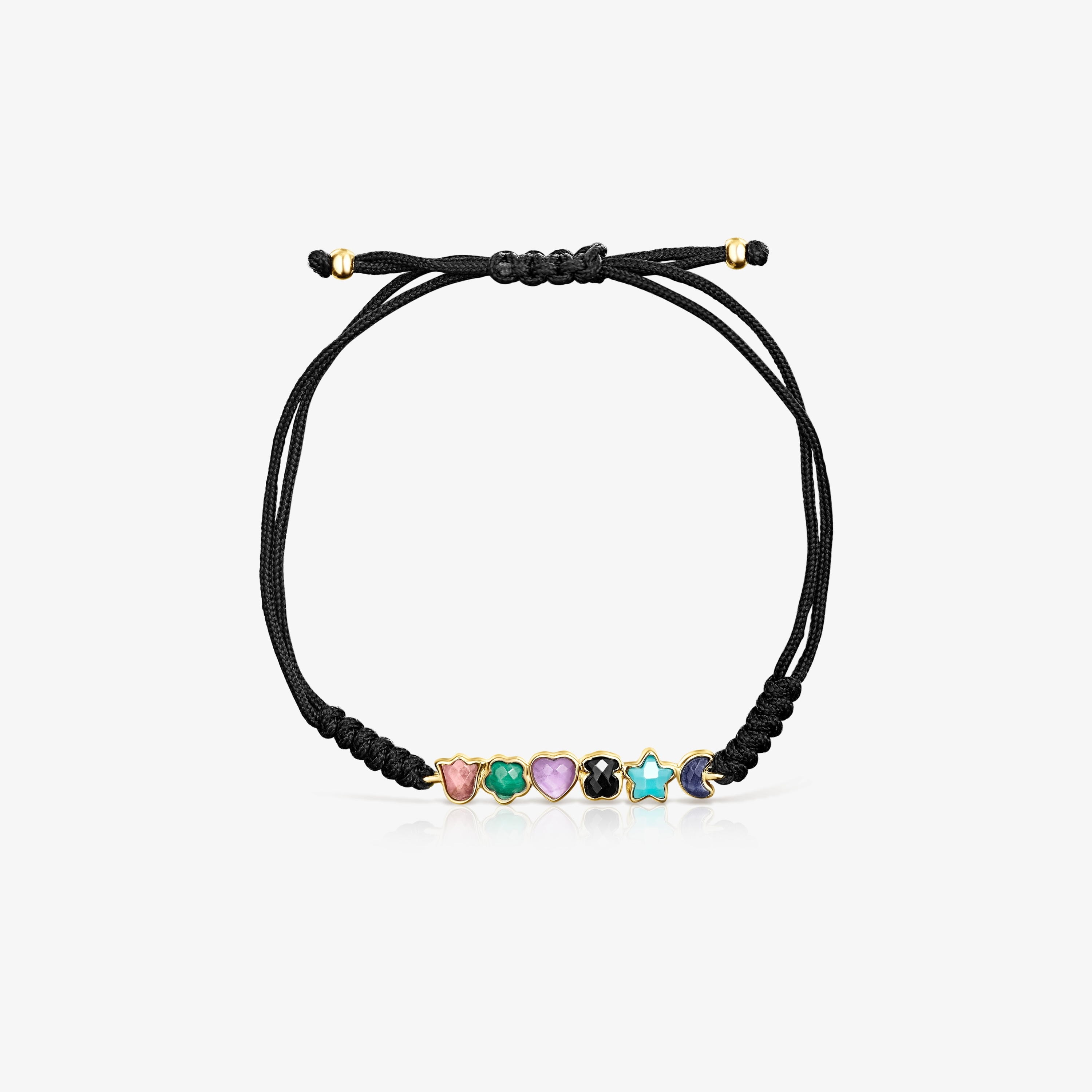 Glory Bracelet in 18K gold vermeil with Gemstones and Black Cord