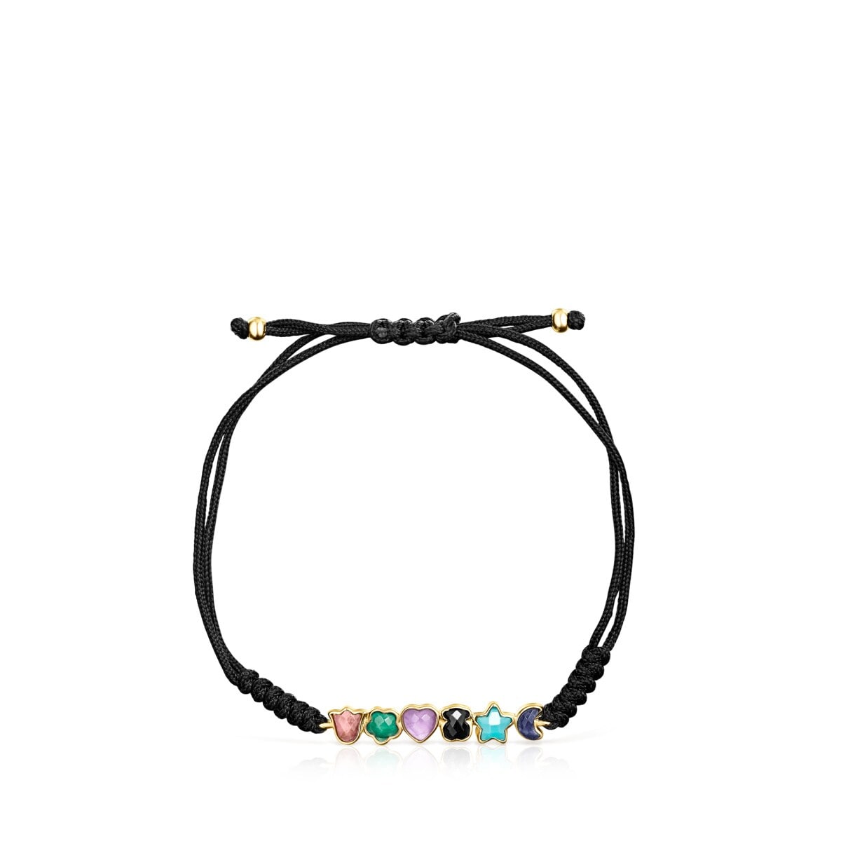 Pulsera con baño de oro 18 kt sobre plata y gemas y cordón negro Glory image number 1