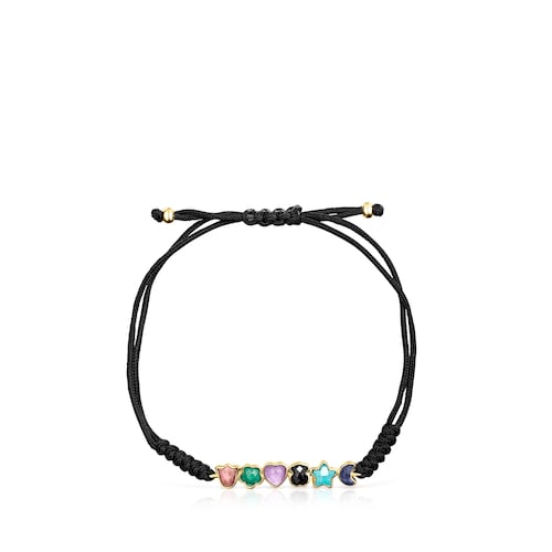 Glory Bracelet in Silver Vermeil with Gemstones and Black Cord