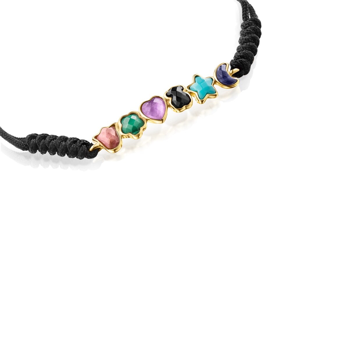 Pulsera con baño de oro 18 kt sobre plata y gemas y cordón negro Glory image number 2