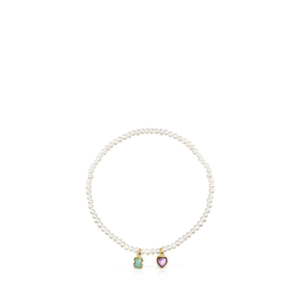Pulsera de perlas con baño de oro 18 kt sobre plata con amazonita y amatista Glory image number 1