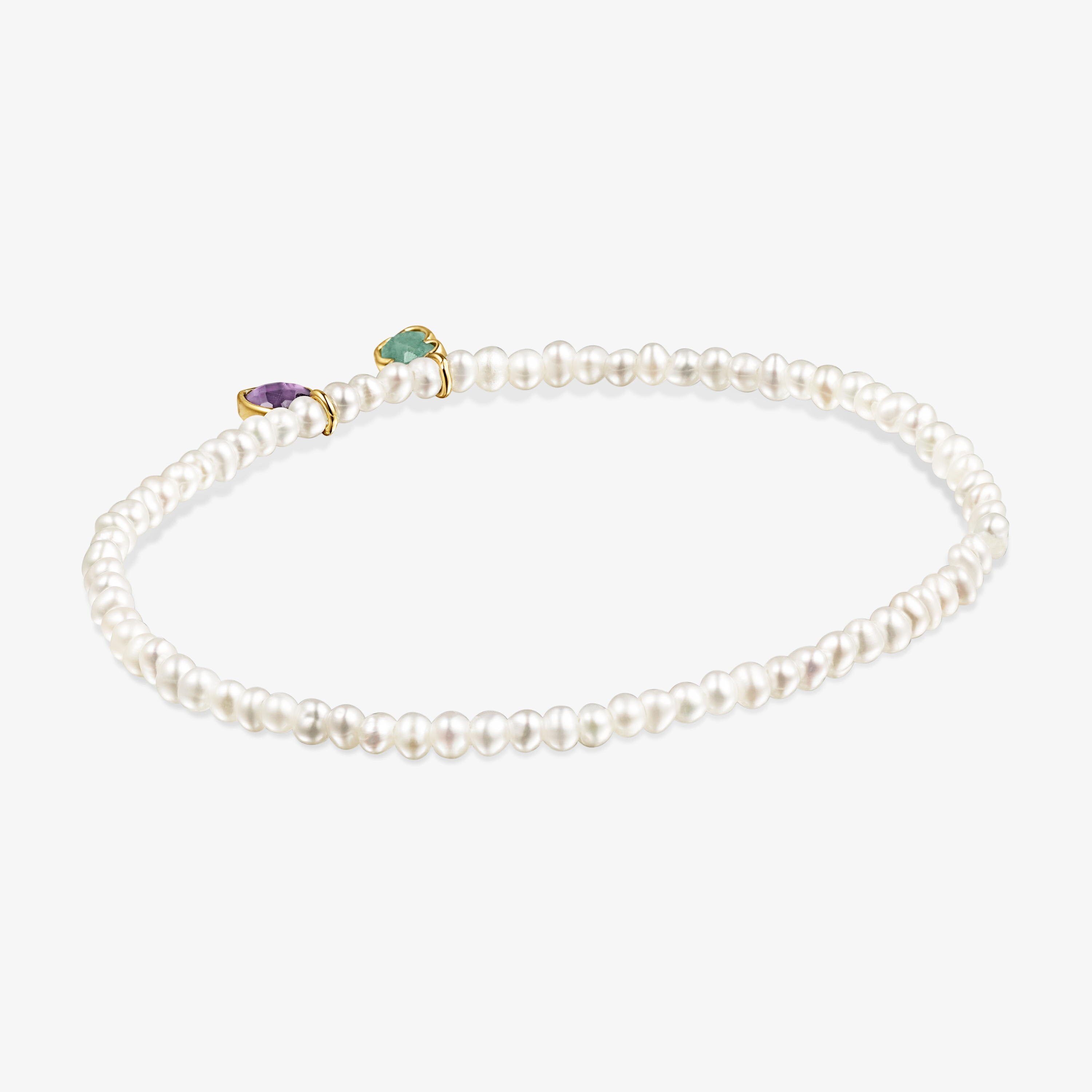 Glory Bracelet in 18K gold vermeil and Pearls with Amazonite and Amethyst