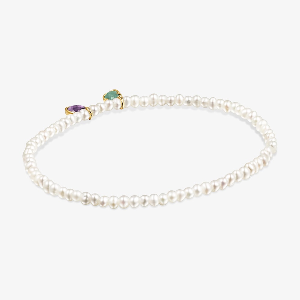 Glory Bracelet in 18K gold vermeil and Pearls with Amazonite and Amethyst