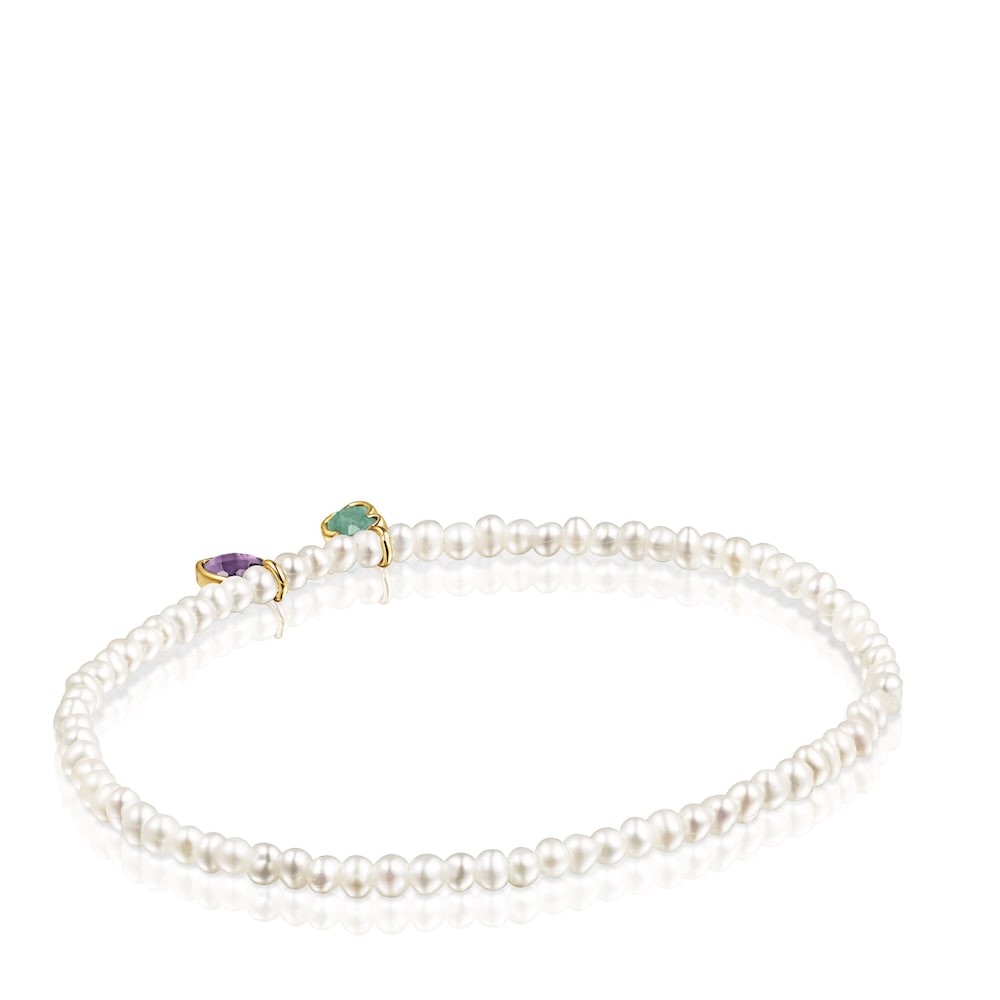 Pulsera de perlas con baño de oro 18 kt sobre plata con amazonita y amatista Glory image number 2