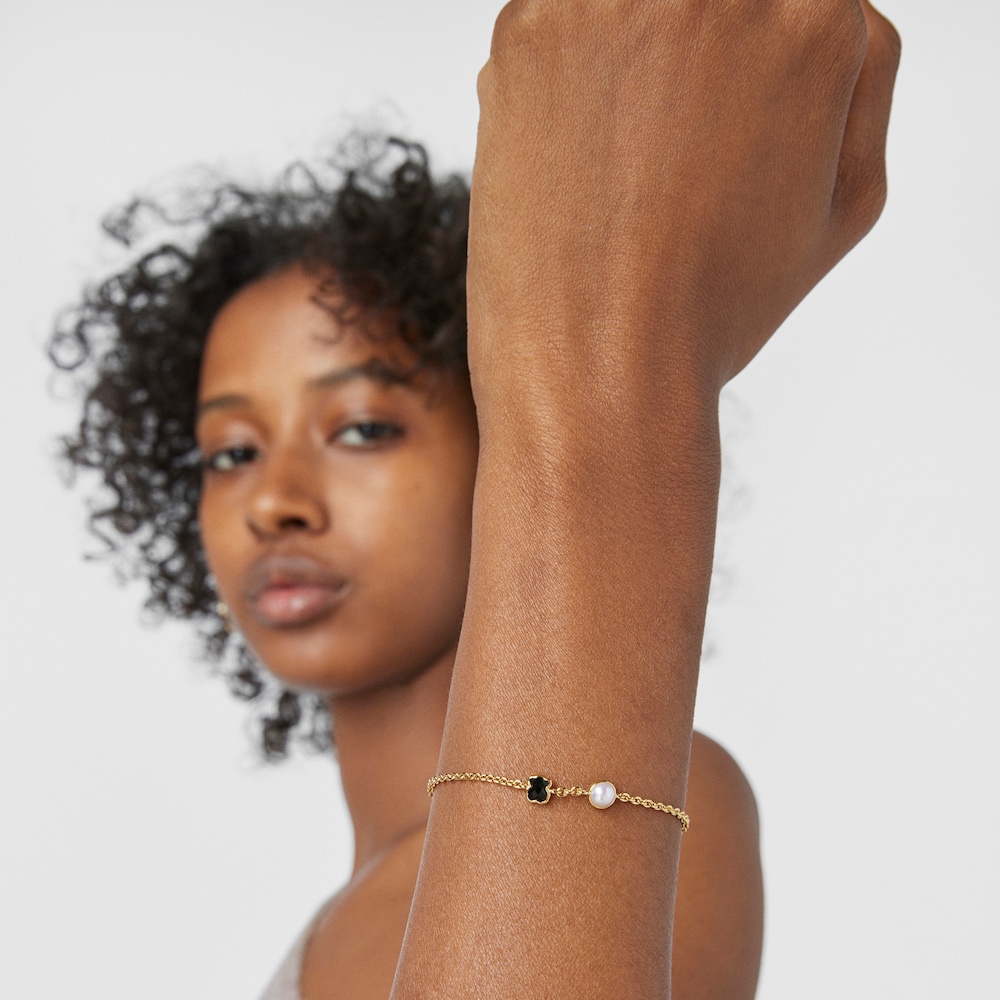Glory Bracelet in 18K gold vermeil with Onyx and Pearl