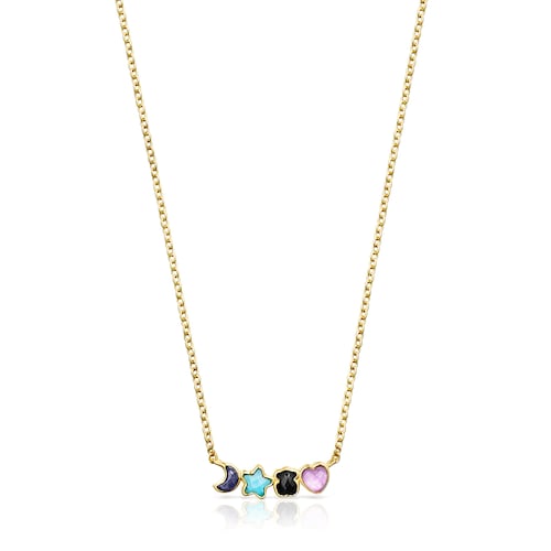 Glory Necklace in Silver Vermeil with five multicolor Gemstones 79-100" motifs 17 18-25