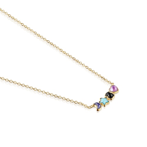 Glory Necklace in Silver Vermeil with five multicolor Gemstones 79-100" motifs 17 18-25