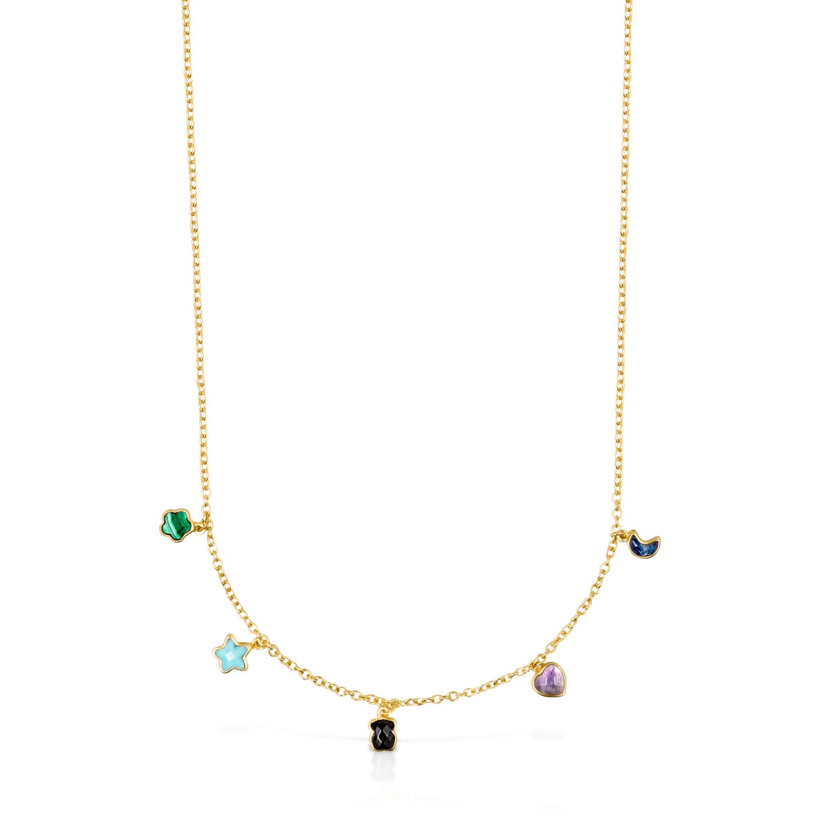Glory Necklace in Silver Vermeil with five multicolor Gemstones 2-25"-1-5" motifs 17 18-25