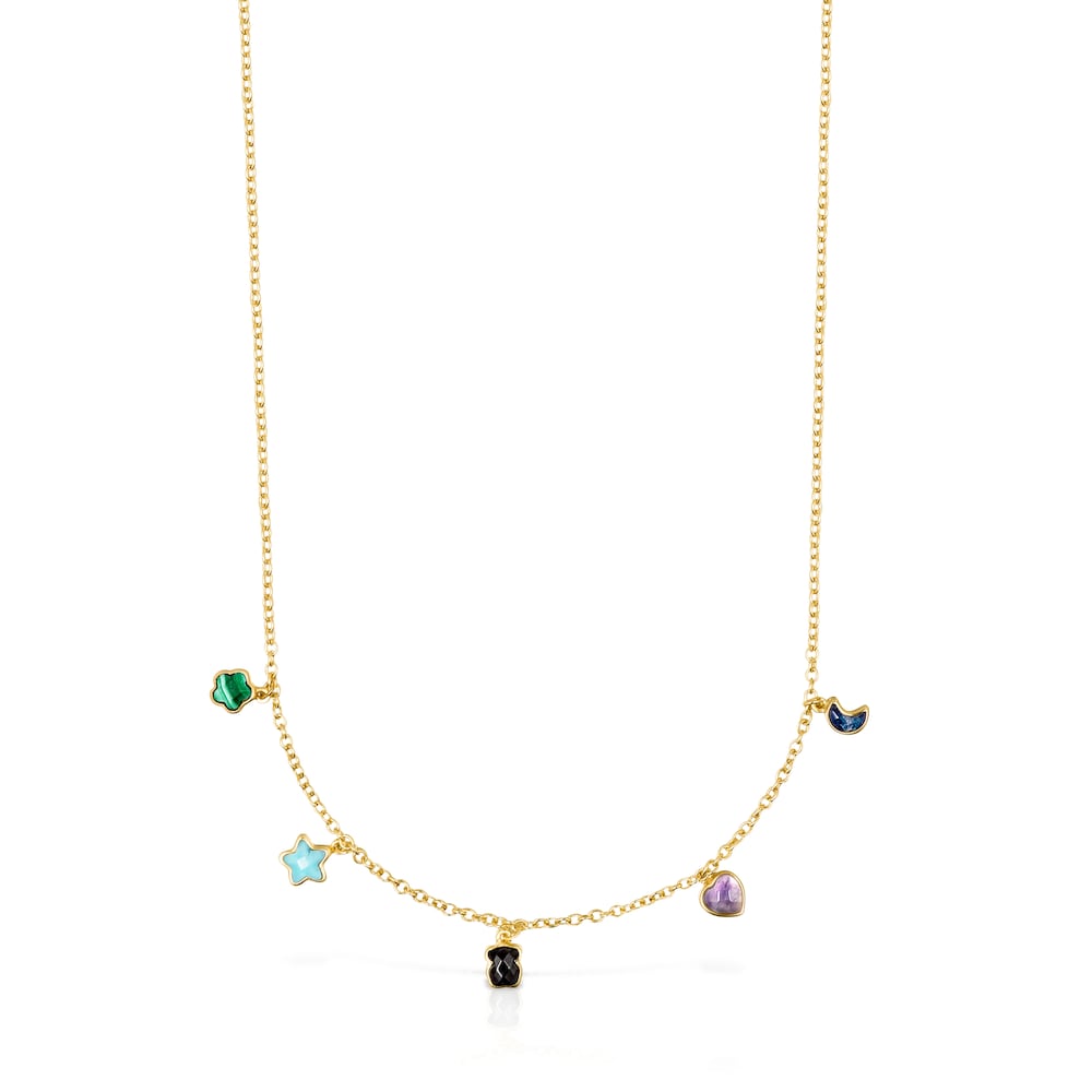 Glory Necklace in Silver Vermeil with five multicolor Gemstones 2-25"-1-5" motifs 17 18-25