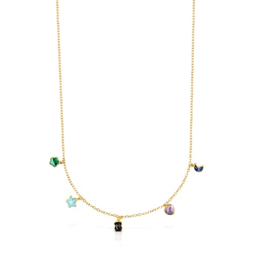 Glory Necklace in Silver Vermeil with five multicolor Gemstones 2-25"-1-5" motifs 17 18-25