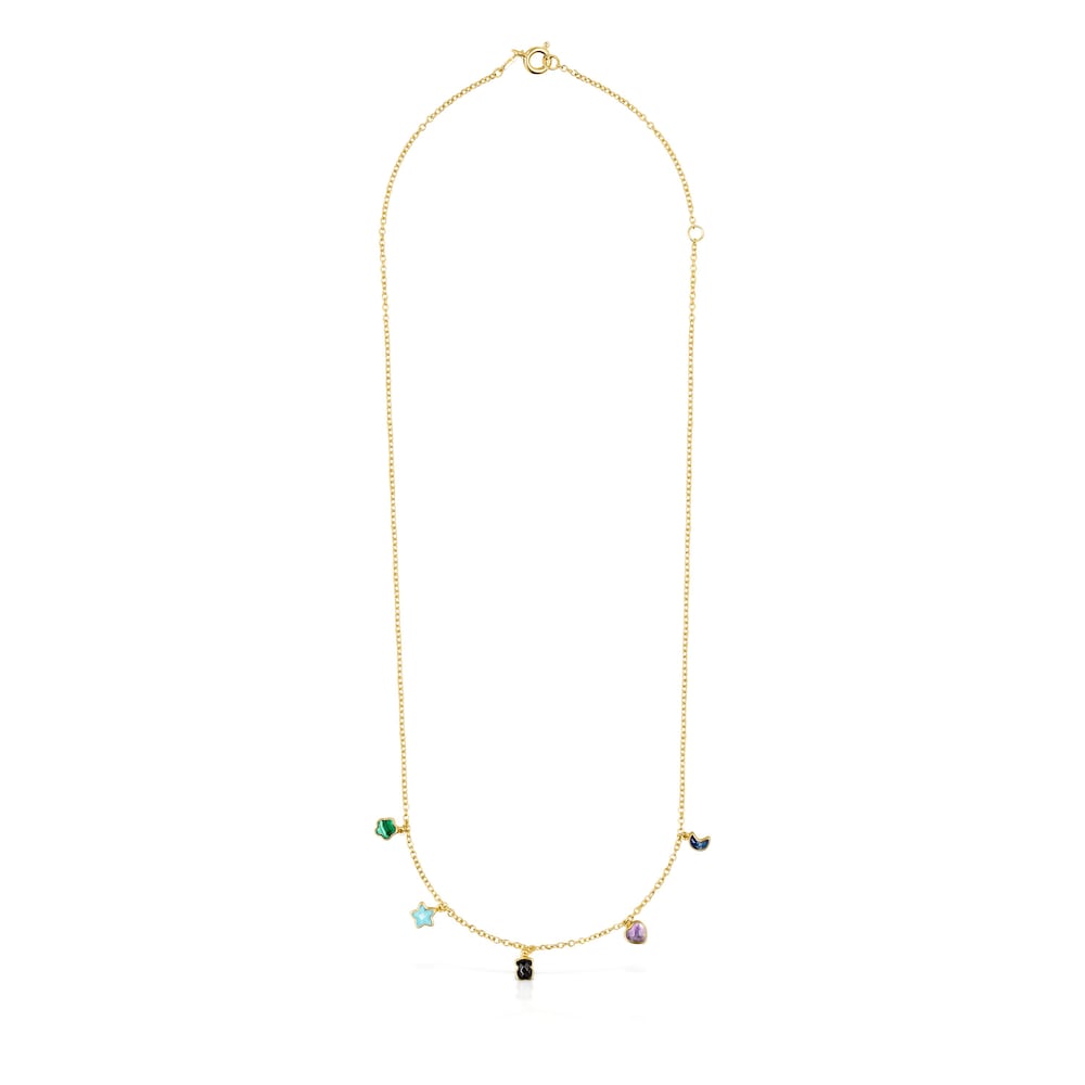 Glory Necklace in Silver Vermeil with five multicolor Gemstones 2-25"-1-5" motifs 17 18-25