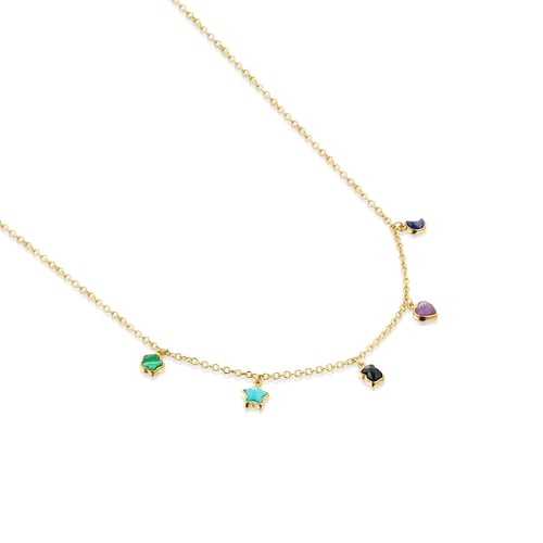 Glory Necklace in Silver Vermeil with five multicolor Gemstones 2-25"-1-5" motifs 17 18-25