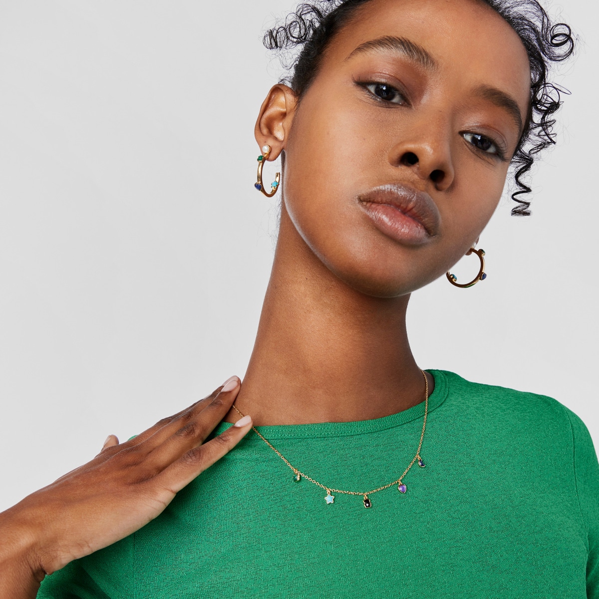 Glory Necklace in Silver Vermeil with five multicolor Gemstones 2-25"-1-5" motifs 17 18-25