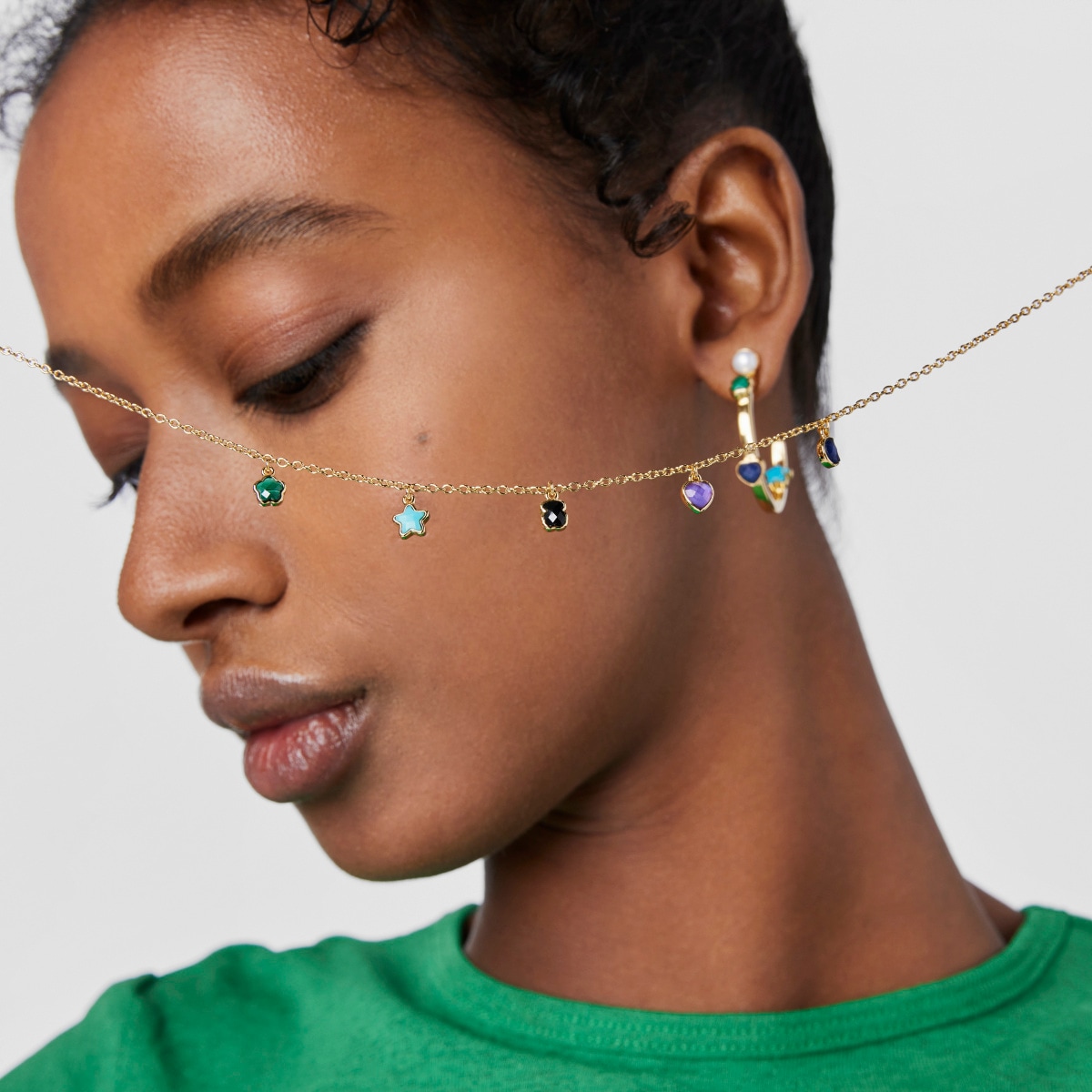 Glory Necklace in Silver Vermeil with five multicolor Gemstones 2-25"-1-5" motifs 17 18-25
