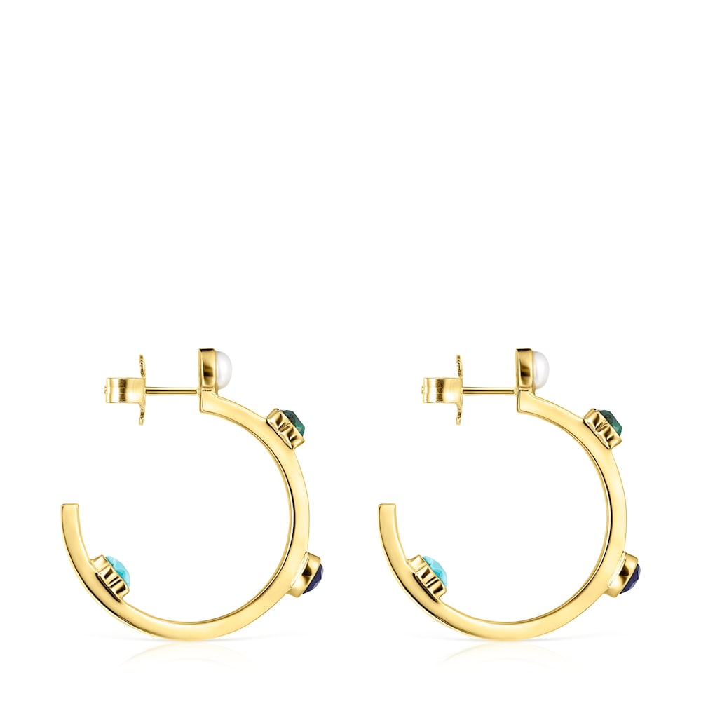 Pendientes aro pequeños con baño de oro 18 kt sobre plata y gemas Glory image number 1