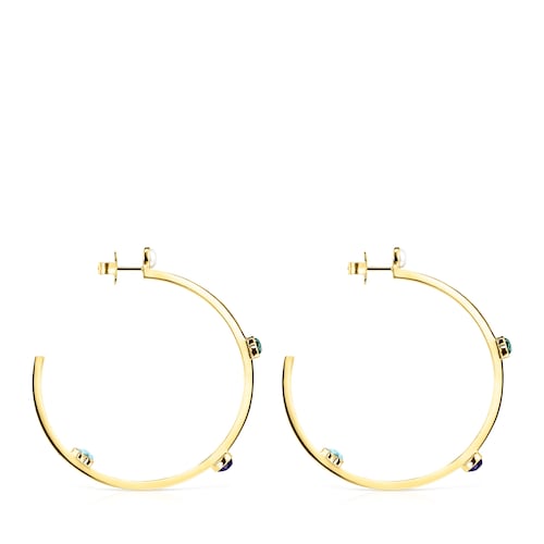 Aretes grandes Glory con ba&ntilde;o de oro 18 kt sobre plata con Gemas